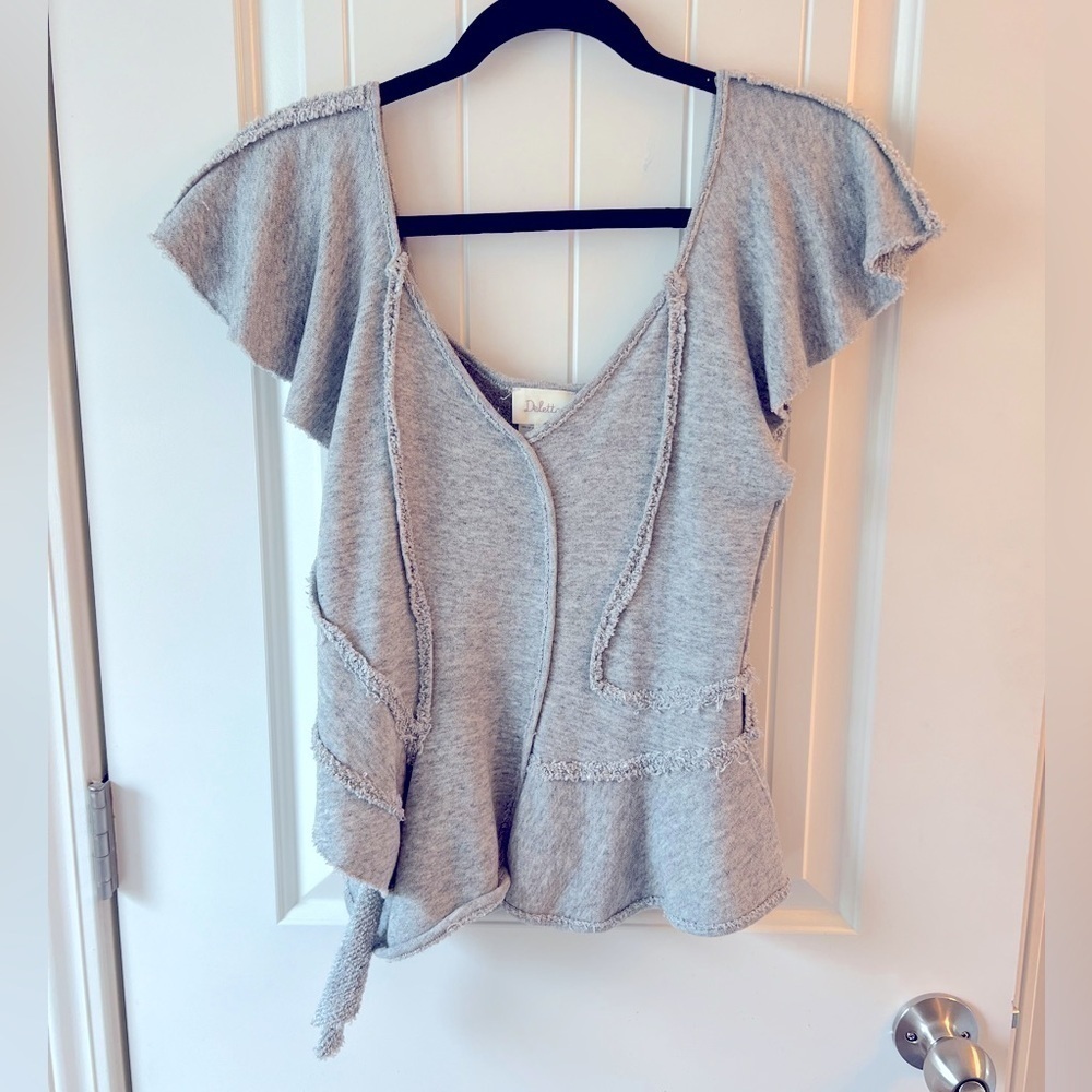 💕 Anthropologie Deletta Burnout Raw‎ Edge Top Cotton Size S - Picture 2 of 8